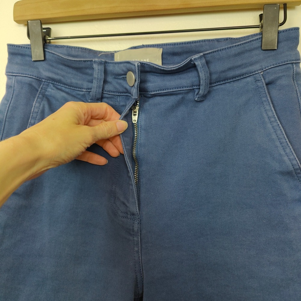 Everlane Wide Leg Crop Pants Women 4 Blue High Rise Stretch Minimalist Aesthetic - Picture 3 of 9
